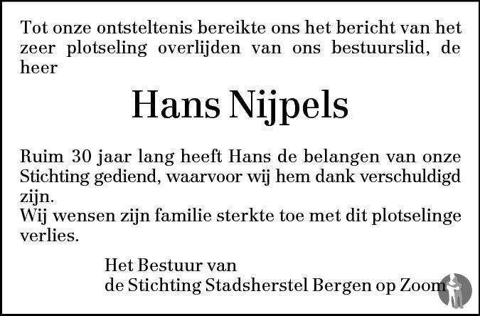 Hans Nijpels 30-12-2012 overlijdensbericht en condoleances - Mensenlinq.nl