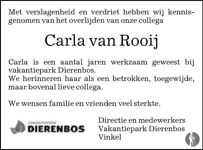 Carla van Rooij 08-01-2013 overlijdensbericht en condoleances ...