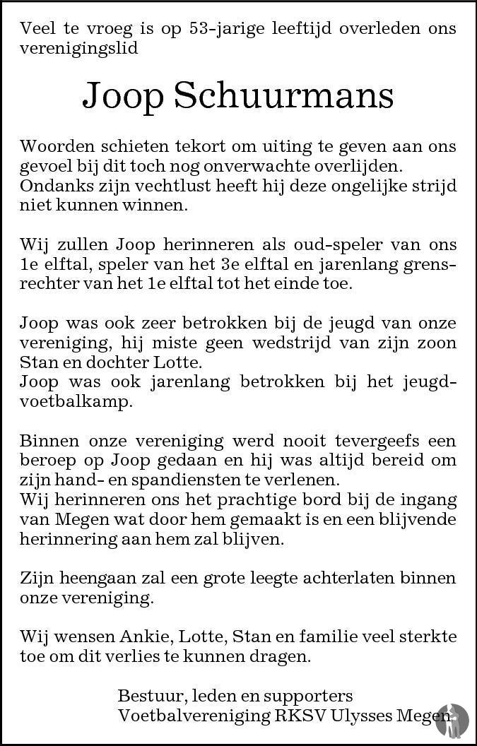 Joop Schuurmans 01 13 Overlijdensbericht En Condoleances Mensenlinq Nl