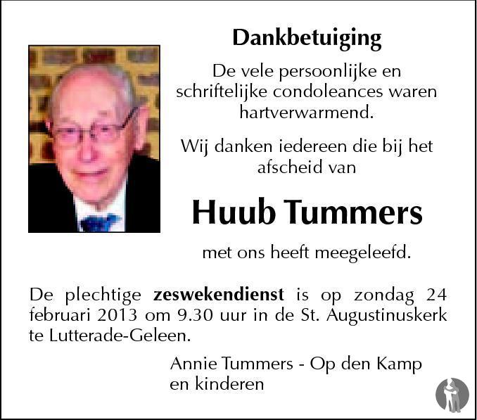 Huub Tummers 13-01-2013 overlijdensbericht en condoleances - Mensenlinq.nl