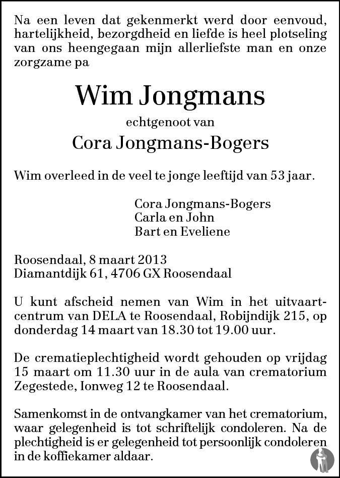 Wim Jongmans 08-03-2013 overlijdensbericht en condoleances - Mensenlinq.nl