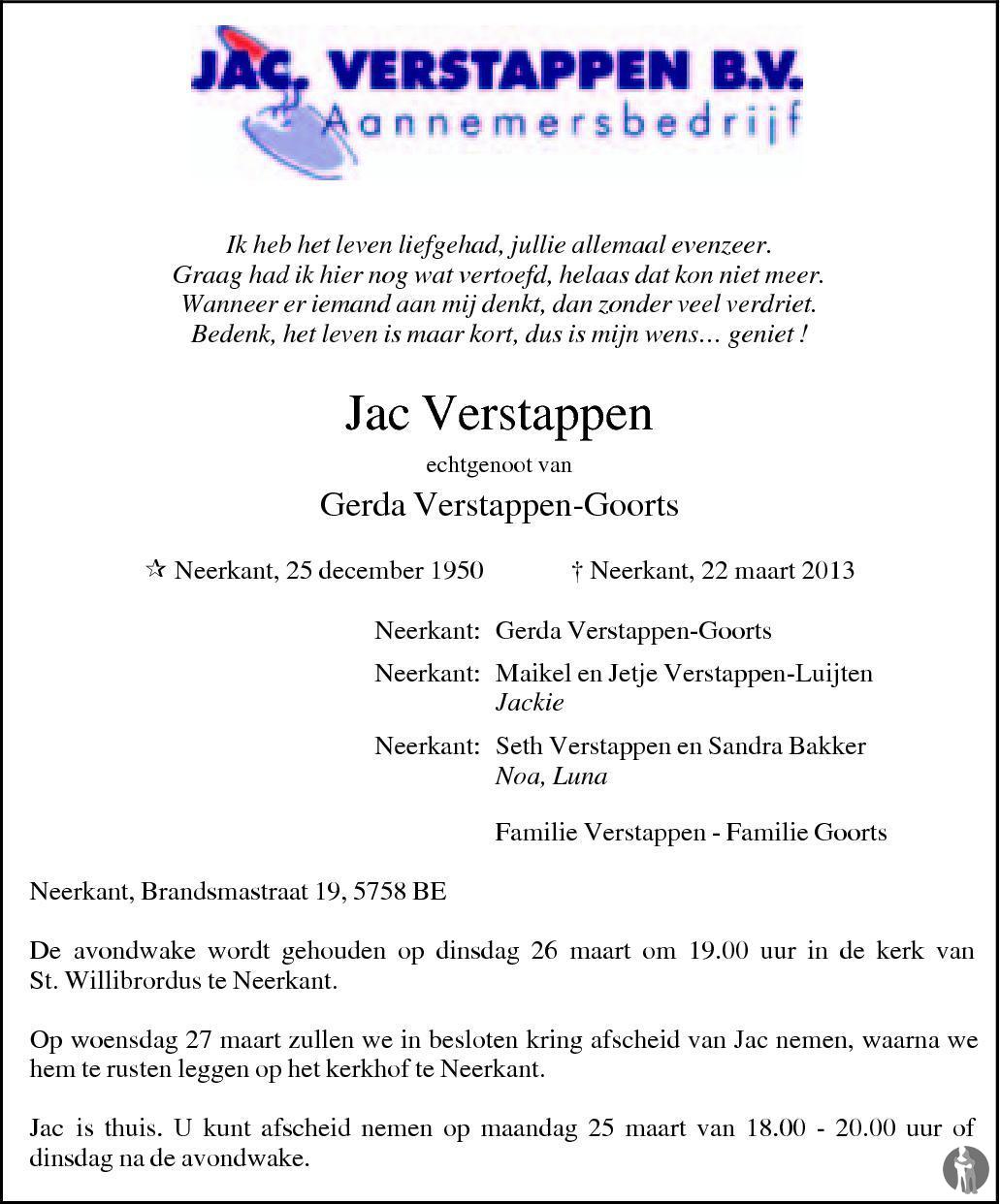 Jac Verstappen 22032013 overlijdensbericht en condoleances