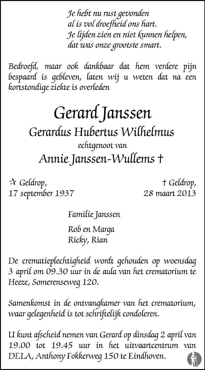 Gerardus Hubertus Wilhelmus (Gerard) Janssen 28-03-2013 ...