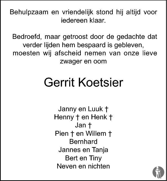 Gerrit Jan Koetsier 12-04-2013 overlijdensbericht en condoleances