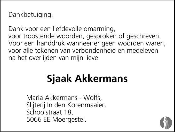 Overlijdensbericht van Sjaak  Akkermans in Brabants Dagblad