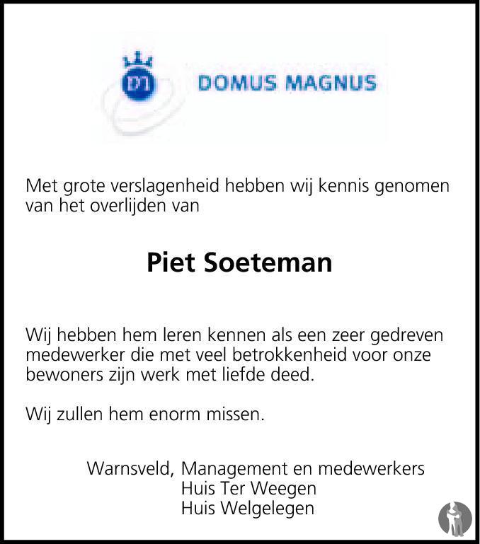 Piet Soeteman 03062013 overlijdensbericht en condoleances Mensenlinq.nl