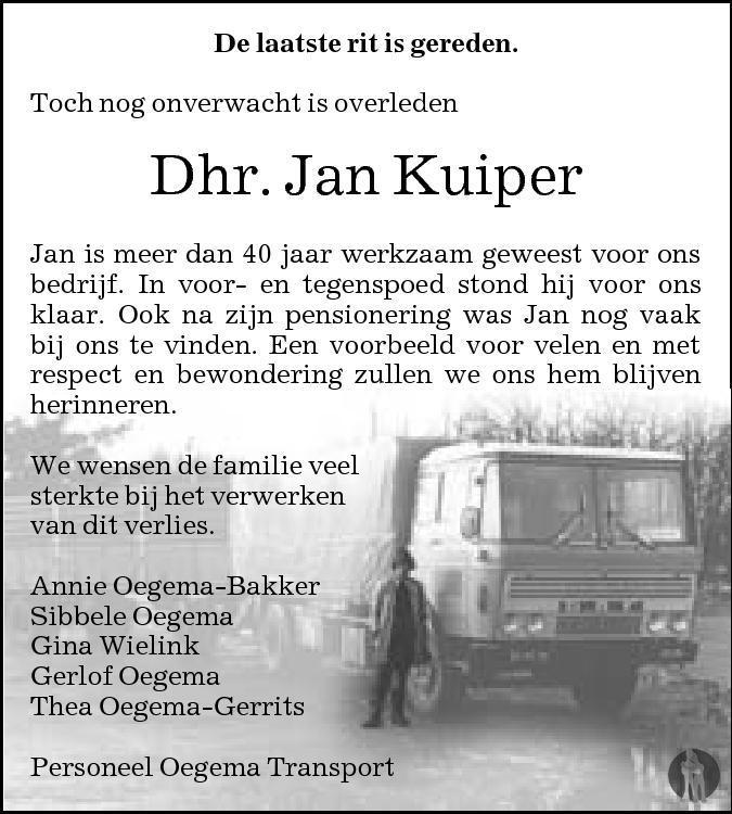 Jan Kuiper 03072013 overlijdensbericht en condoleances Mensenlinq.nl