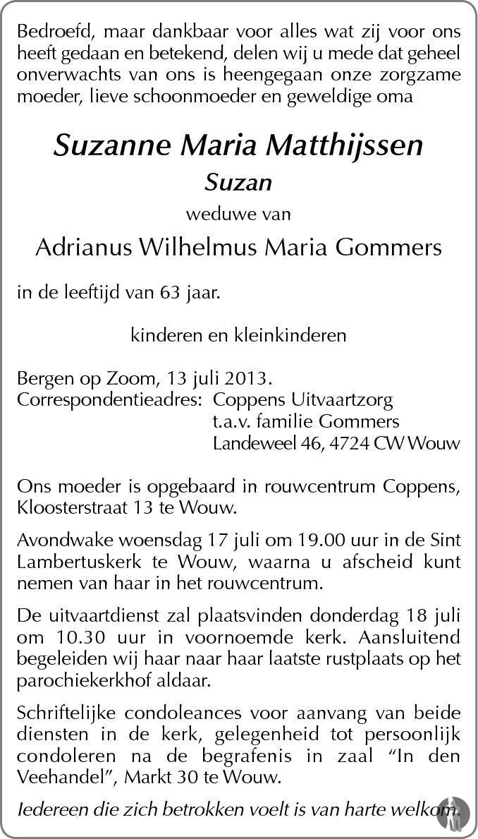 Suzanne Maria (Suzan) Gommers Matthijssen 13072013