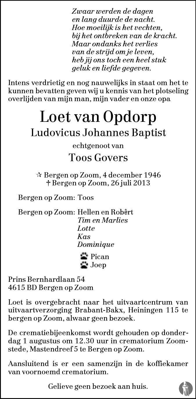 Ludovicus Johannes Baptist (Loet) van Opdorp 26-07-2013 ...