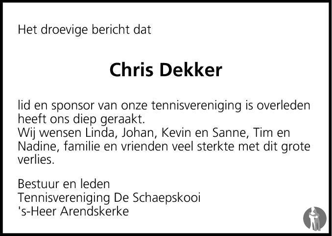 Chris Dekker 21082013 overlijdensbericht en condoleances Mensenlinq.nl