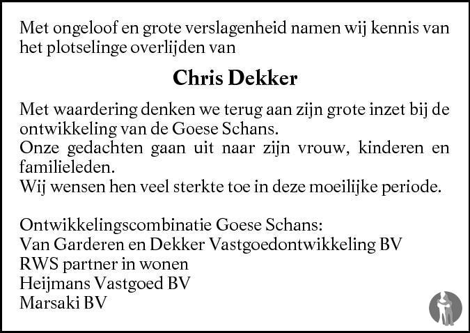 Chris Dekker 21082013 overlijdensbericht en condoleances Mensenlinq.nl