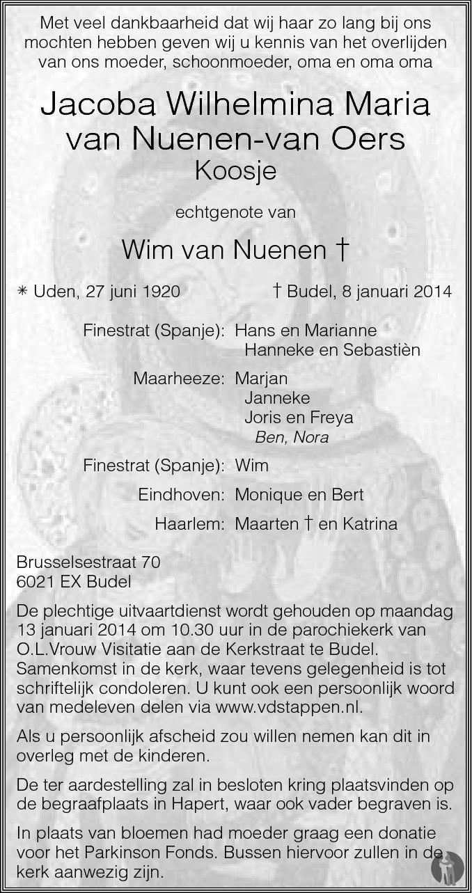Jacoba Wilhelmina Maria (Koosje) van Nuenen van Oers 08012014