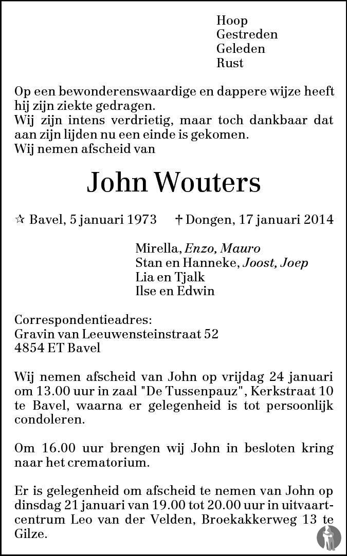 John Wouters 17-01-2014 overlijdensbericht en condoleances - Mensenlinq.nl