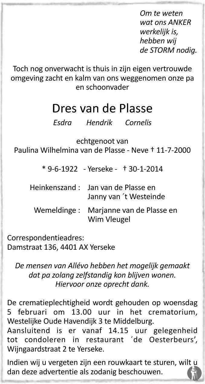 Esdra Hendrik Cornelis (Dres) van de Plasse 30-01-2014 ...