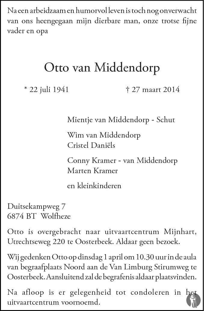 Otto van Middendorp 27032014 overlijdensbericht en condoleances Mensenlinq.nl