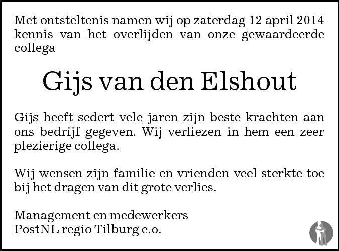 Gijs van den Elshout 12-04-2014 overlijdensbericht en condoleances ...