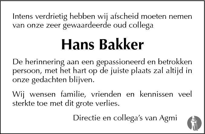 Hans Bakker 28042014 overlijdensbericht en condoleances Mensenlinq.nl
