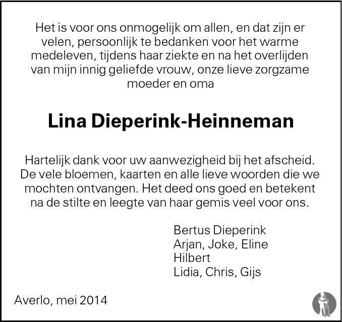 Lina Johanna Dieperink - Heinneman 17-03-2014 overlijdensbericht en ...