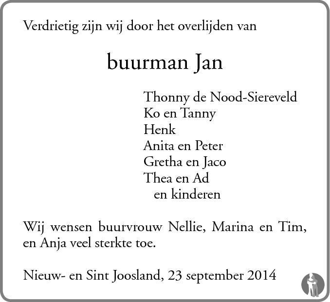 Jan Bernard (Jan) Joosse 23-09-2014 Overlijdensbericht En Condoleances ...