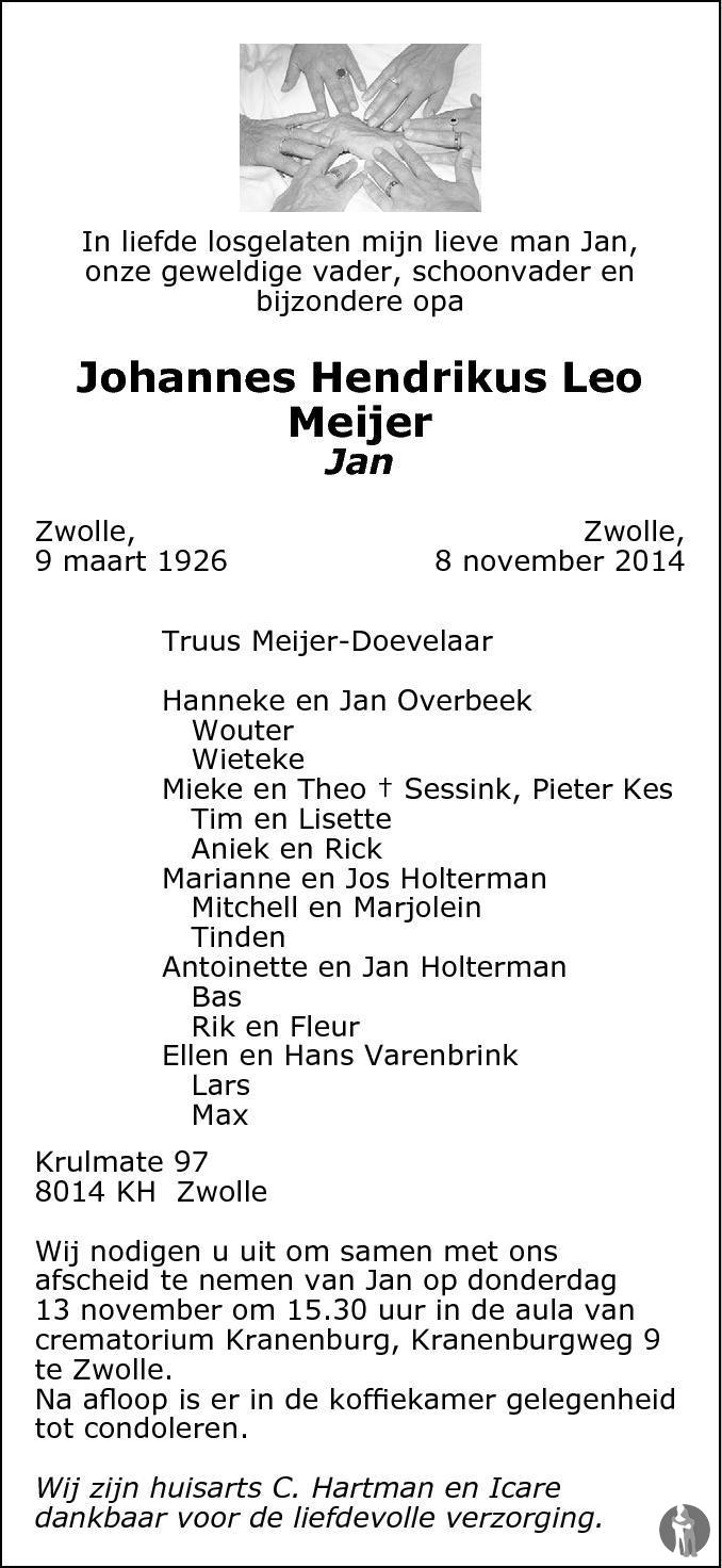 Johannes Hendrikus Leo Jan Meijer 08 11 14 Overlijdensbericht En Condoleances Mensenlinq Nl