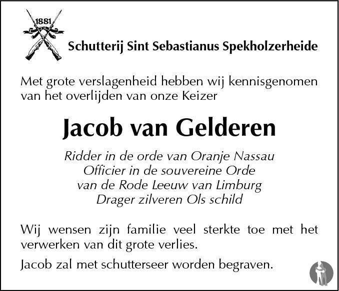 Jacob van Gelderen 05012015 overlijdensbericht en condoleances