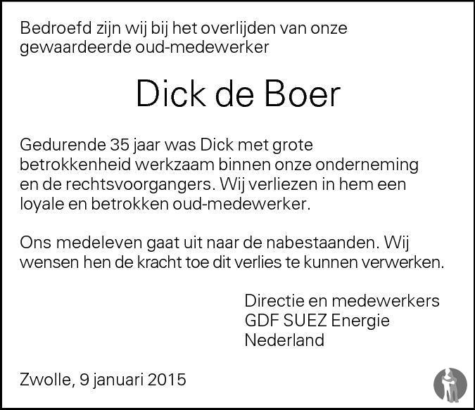 Dick De Boer 06 01 2015 Overlijdensbericht En Condoleances Mensenlinq Nl