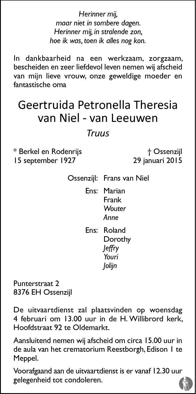 Geertruida Petronella Theresia (Truus) van Niel