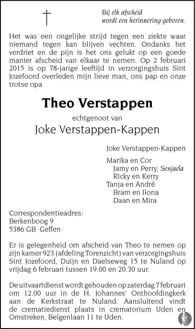 Theo Verstappen 02022015 overlijdensbericht en condoleances