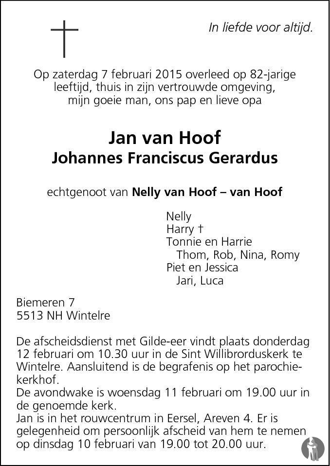 Johannes Franciscus Gerardus (Jan) van Hoof 07-02-2015 ...