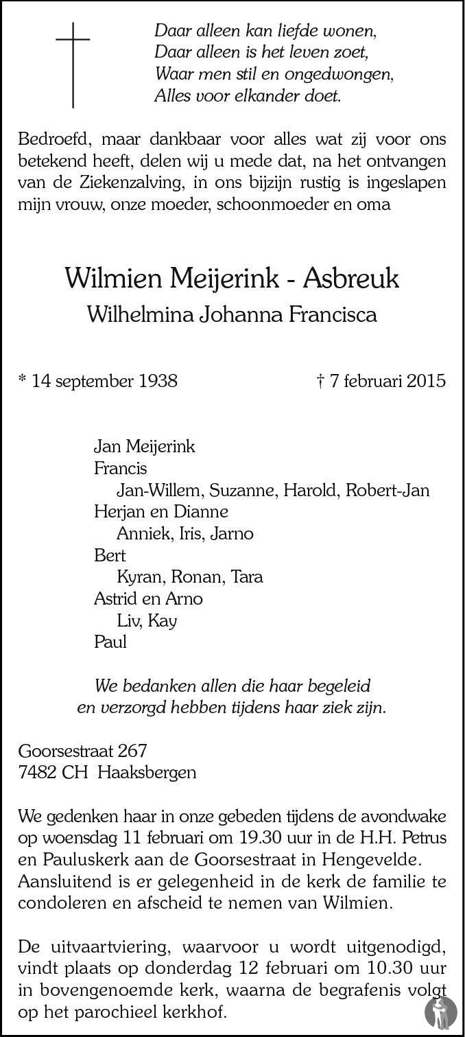 Wilhelmina Johanna Francisca (Wilmien) Meijerink - Asbreuk 07-02-2015 ...