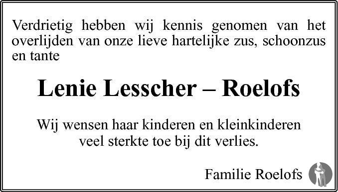 Lenie Lesscher - Roelofs 27-03-2015 overlijdensbericht en condoleances ...