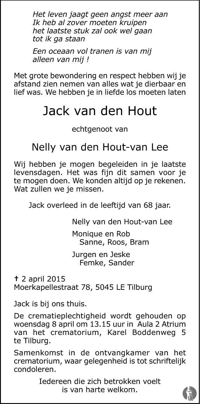 Jack van den Hout 02042015 overlijdensbericht en condoleances