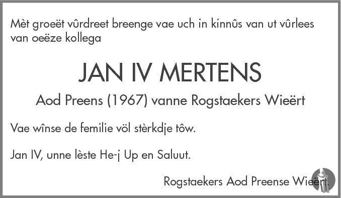 Jan Mertens 08-04-2015 overlijdensbericht en condoleances ...