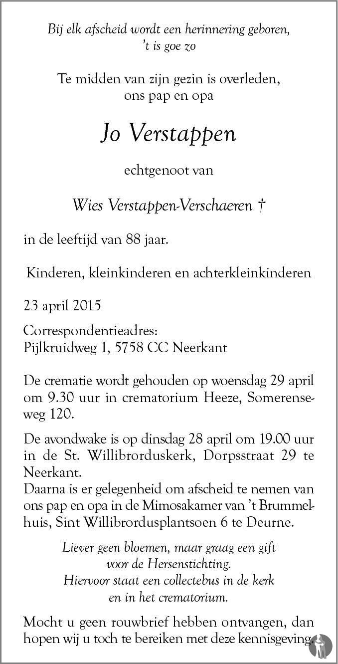 Jo Verstappen 23042015 overlijdensbericht en condoleances Mensenlinq.nl