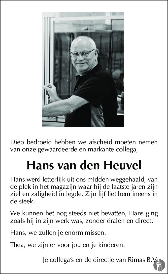 Hans van den Heuvel 29042015 overlijdensbericht en condoleances Mensenlinq.nl Hans van den Heuvel 29042015 overlijdensbericht en condoleances Mensenlinq.nl