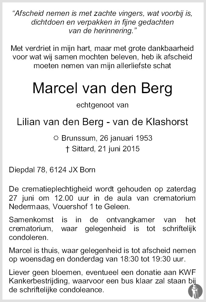 Marcel van den Berg 21062015 overlijdensbericht