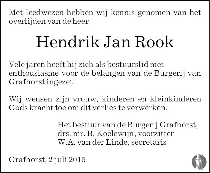 Hendrik Jan Rook 02-07-2015 overlijdensbericht en condoleances ...