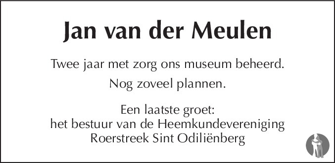 Jan van der Meulen 17-09-2015 overlijdensbericht en condoleances