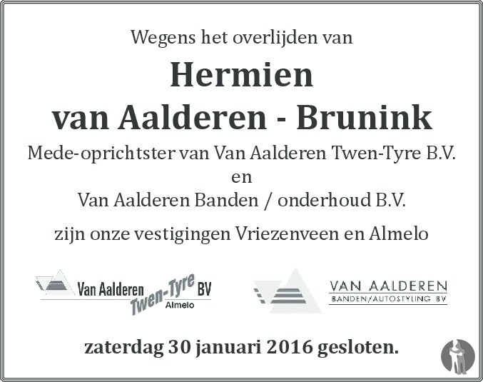 onderdak Hond ontsnappen Hermien van Aalderen - Brunink ✝ 25-01-2016 overlijdensbericht en  condoleances - Mensenlinq.nl