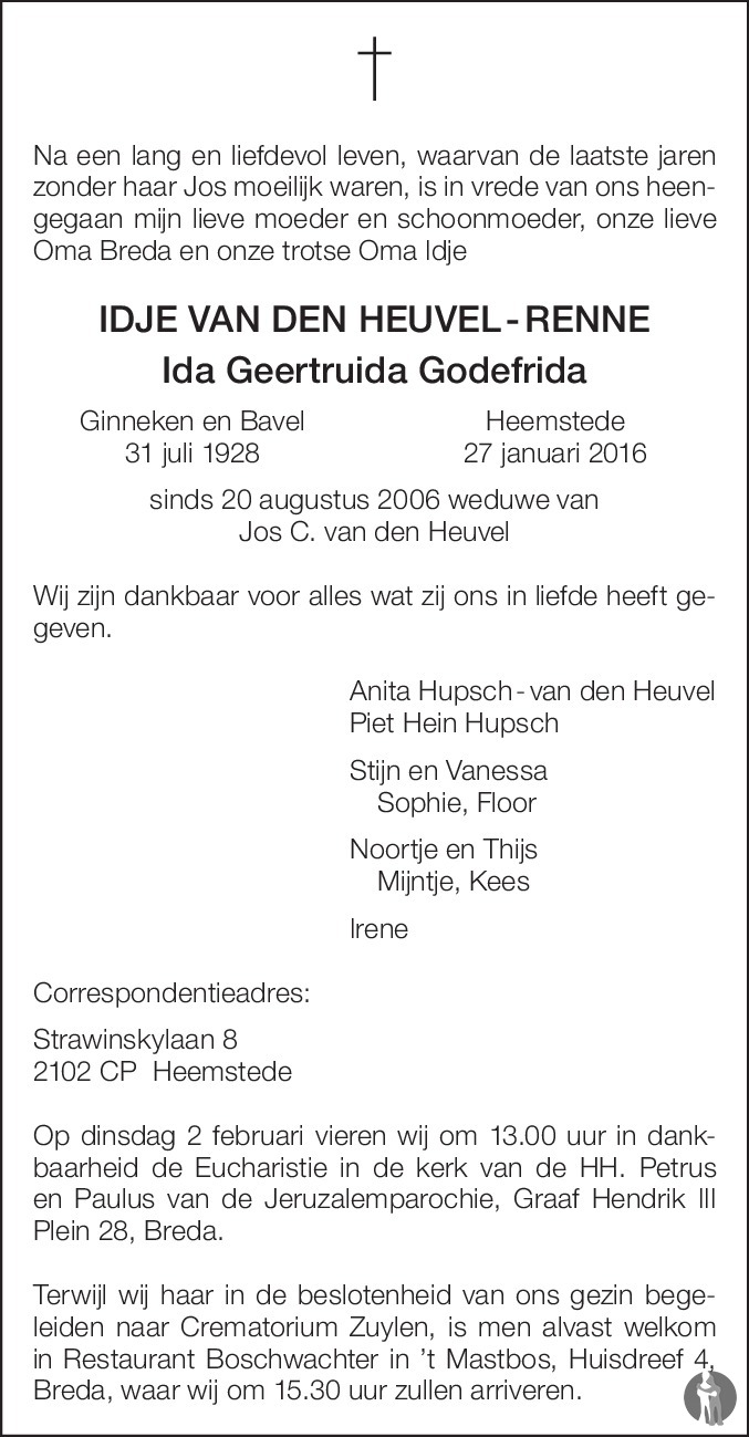 Ida Geertruida Godefrida (Idje) van den Heuvel - Renne 27-01-2016 ...