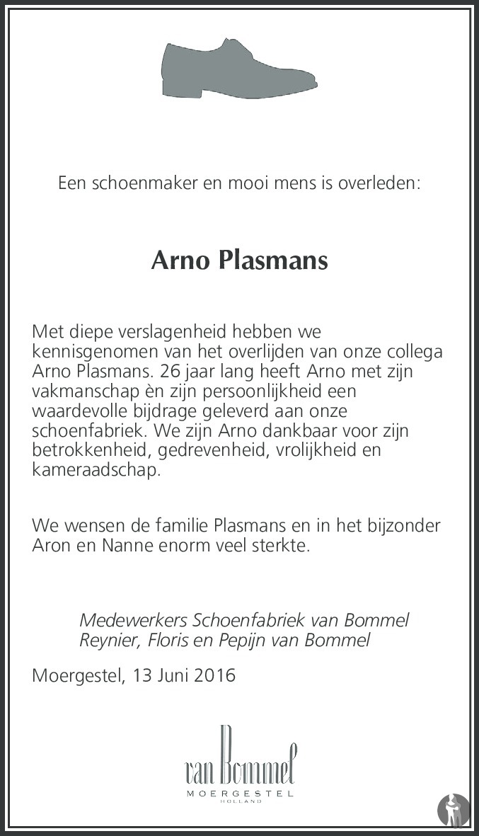 Overlijdensbericht van Arno  Plasman in Brabants Dagblad