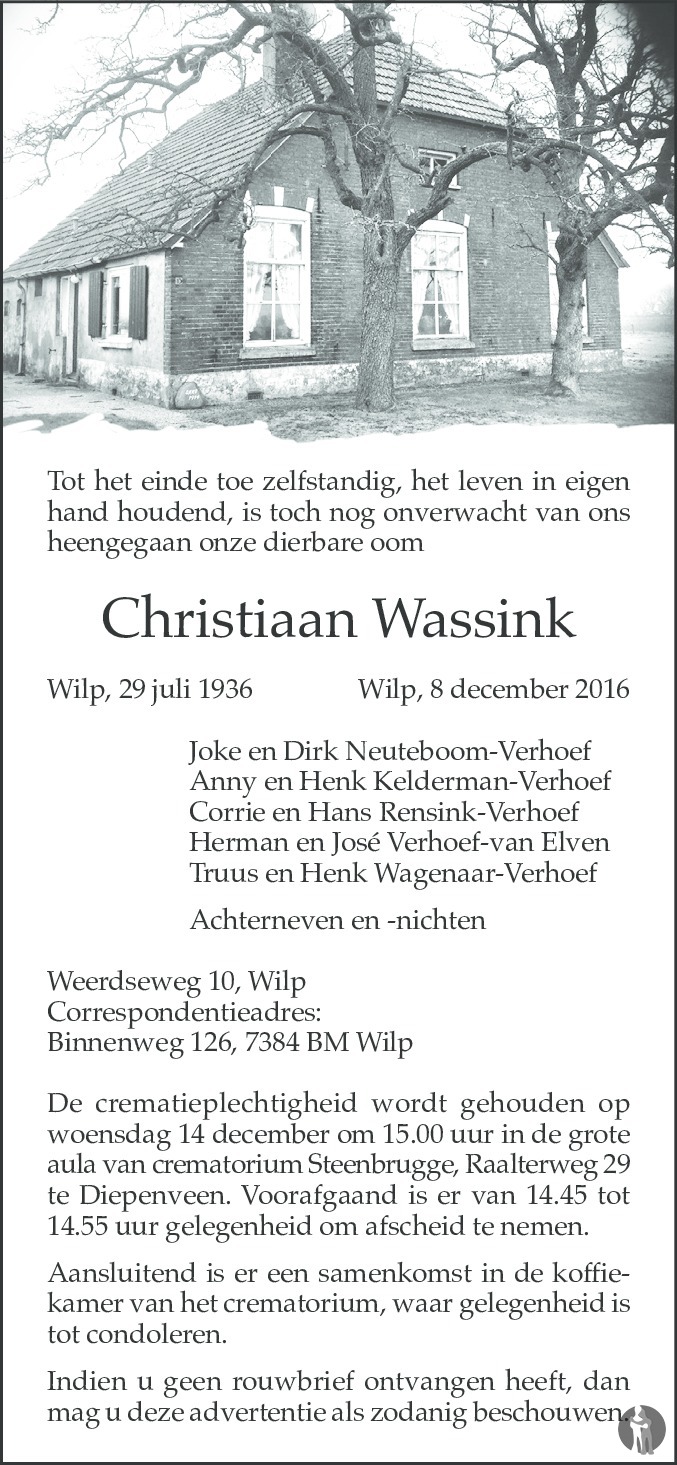 Christiaan Wassink Overlijdensbericht En Condoleances My XXX Hot Girl
