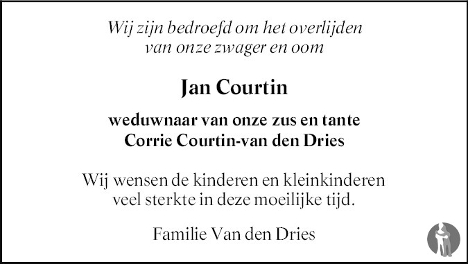 Overlijdensbericht van Jan Adriaan Courtin in PZC Provinciale Zeeuwse Courant