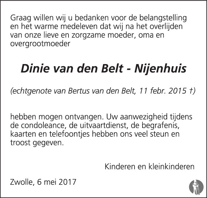 Gerritdina Frederika (Dinie) van den Belt - Nijenhuis 12-03-2017 ...