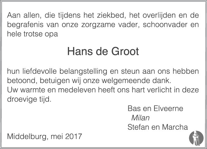 Hans de Groot 08-04-2017 overlijdensbericht en condoleances - Mensenlinq.nl