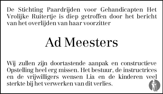 Ad Meesters 16-11-2017 Overlijdensbericht En Condoleances - Mensenlinq.nl