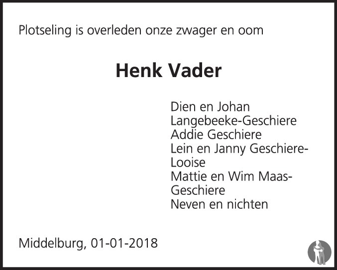 Hendrik Vader 01-12-2017 overlijdensbericht en condoleances - Mensenlinq.nl