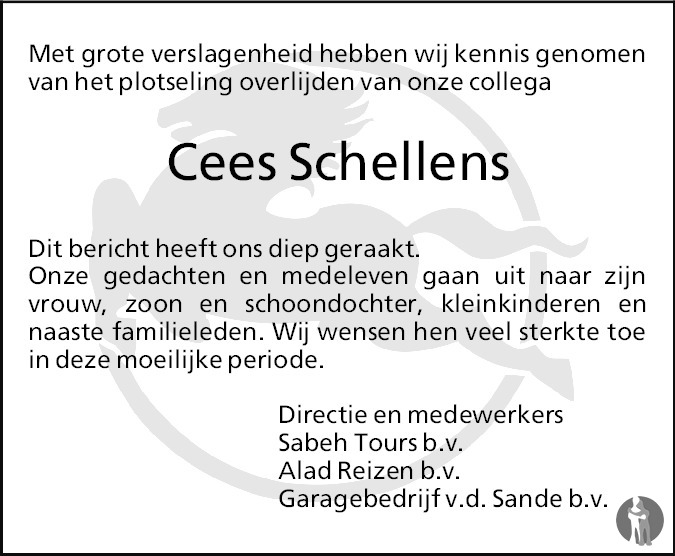Overlijdensbericht van Cees Schellens in Brabants Dagblad