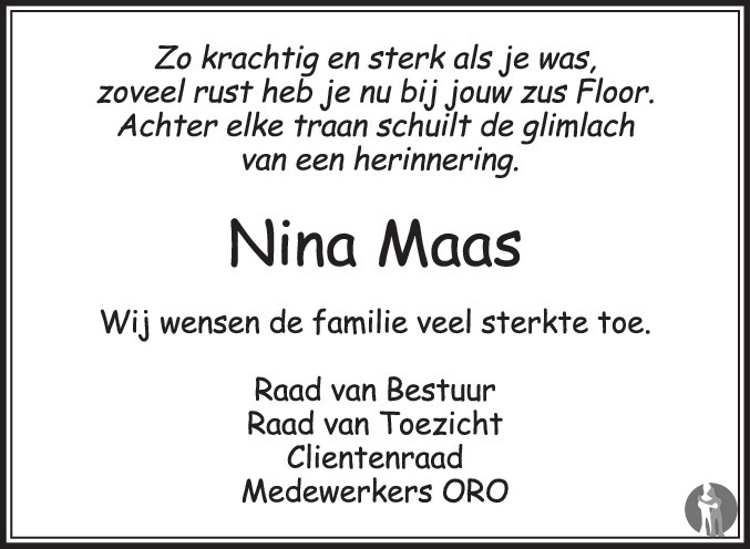 Overlijdensbericht van Nina Maas in Eindhovens Dagblad