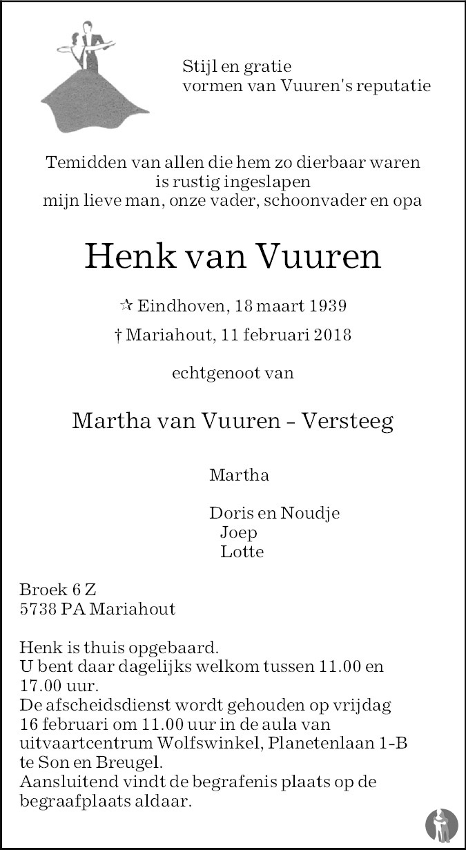 Overlijdensbericht van Henk van Vuuren in Eindhovens Dagblad